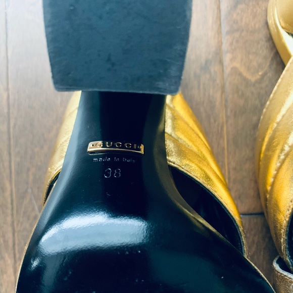Gucci Napa Silk Gold Mules, size 38 - Picture 10 of 11